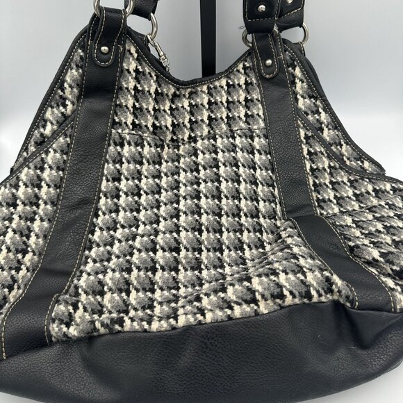 Rosetti Black & White Houndstooth Shoulder Bag With Braided Handles - Picture 9 of 10